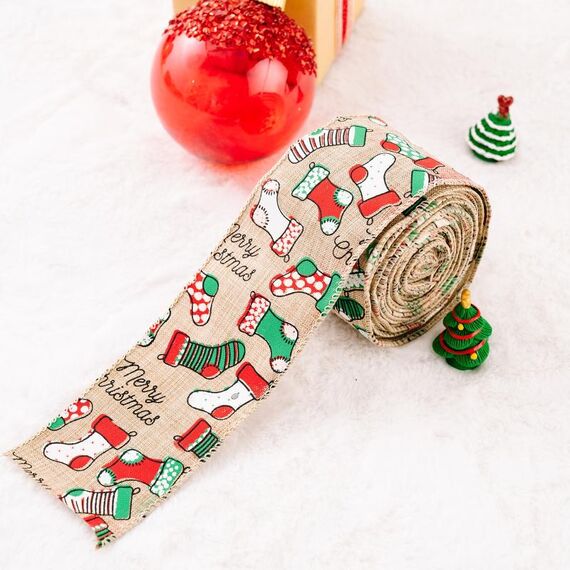 2 pezzi 5 m x 6 cm nastro natalizio imitazione canapa regalo decorazione nastro (un calzino)