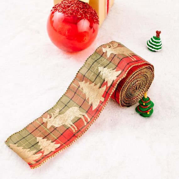 2 pezzi 5 m x 6 cm nastro natalizio imitazione canapa regalo decorazione nastro (H-rosso e verde plaid)