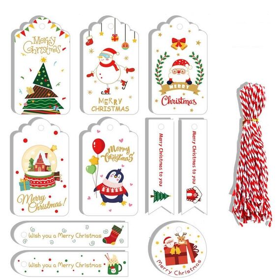 2 Confezioni 50 pz/set Etichette di carta Kraft natalizie Etichette di carta da regalo (serie 3)