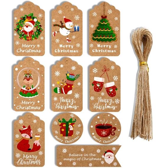 2 Confezioni 50 pz/set Etichette di carta Kraft natalizie Etichette di carta da regalo (serie 5)