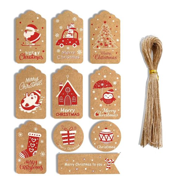 2 Confezioni 50 pz/set Etichette di carta Kraft natalizie Etichette di carta da regalo (serie 8)