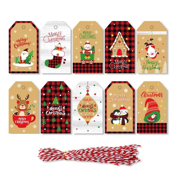 2 Confezioni 50 pz/set Etichette di carta Kraft natalizie Etichette di carta da regalo (serie 9)