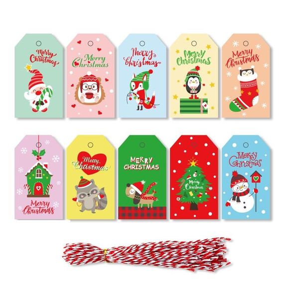 2 Confezioni 50 pz/set Etichette di carta Kraft natalizie Etichette di carta da regalo (serie 10)