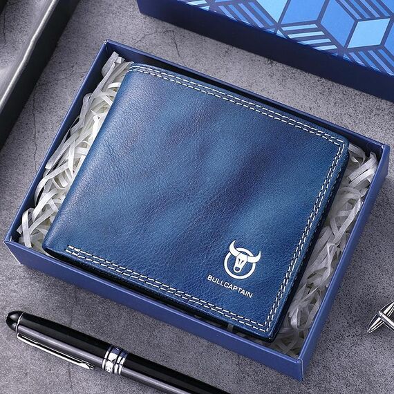 BULL CAPTAIN 032 Portafogli in pelle vintage Portafogli porta carte di monete (blu foschia)