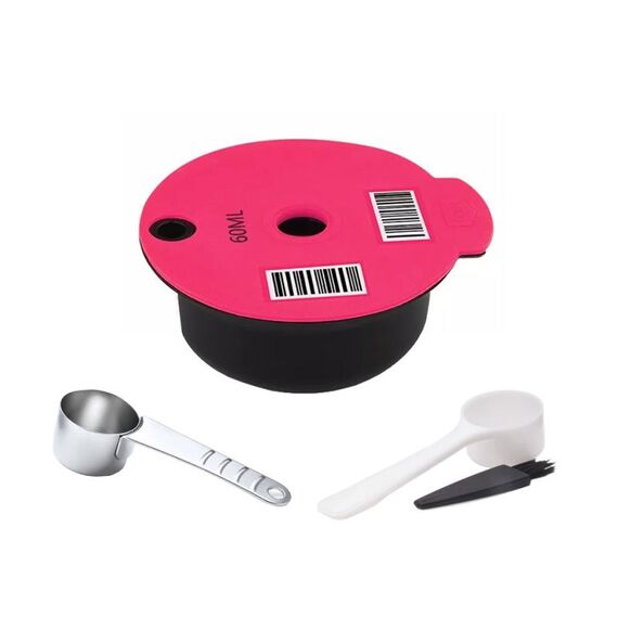 Filtro caffè riutilizzabile ICafilas YB01, colore: rosa + cucchiaio in acciaio inossidabile HLB18 (60 ml)