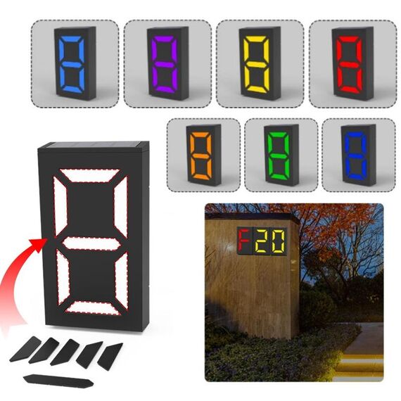 N766B DIY Solar Number Doorplate Lampada da parete impermeabile per esterni (modello a luce colorata)
