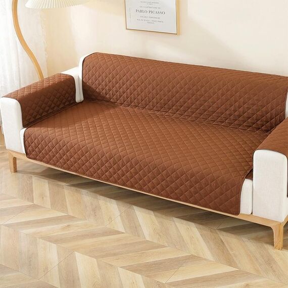 Fodera per divano con motivo a rombi, impermeabile, a doppia faccia, per animali domestici, dimensioni: 55x196 cm (caffè)