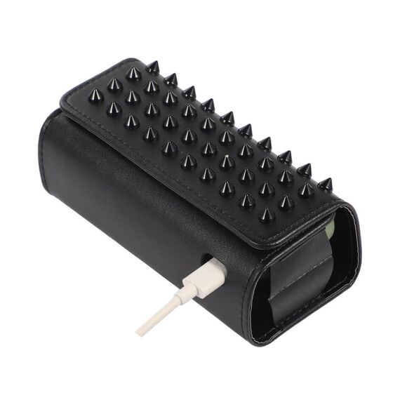 Per IQOS ILUMA Pentagram Rivet Leather Texture Flip Custodia per sigaretta elettronica con gancio (pelle nera + punte nere)