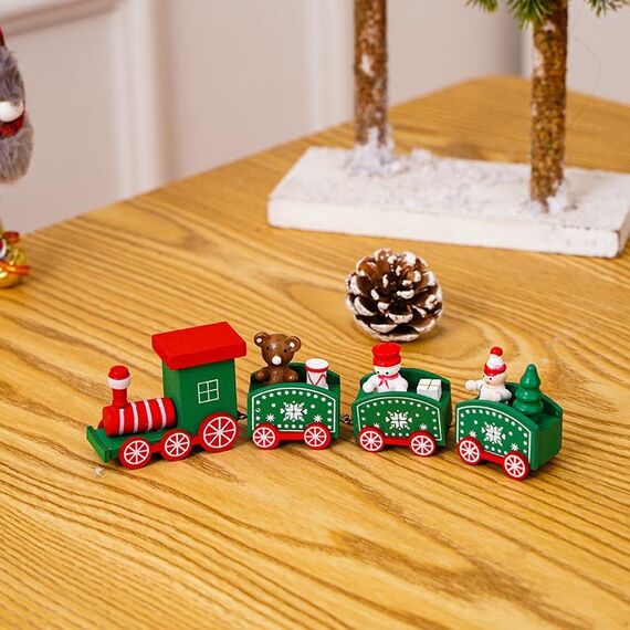 Decorazione natalizia Treno in legno Scuola materna Regalo per la festa di Natale (verde 4 sezioni)