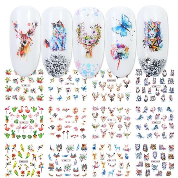 5pcs adesivi per nail art piccoli adesivi acchiappasogni freschi (BN1165-1176)