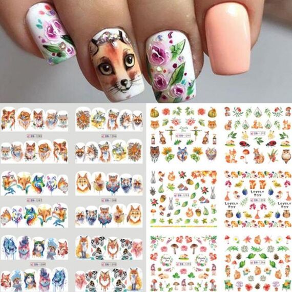 5pcs adesivi per nail art piccoli adesivi acchiappasogni freschi (BN1285-1296)