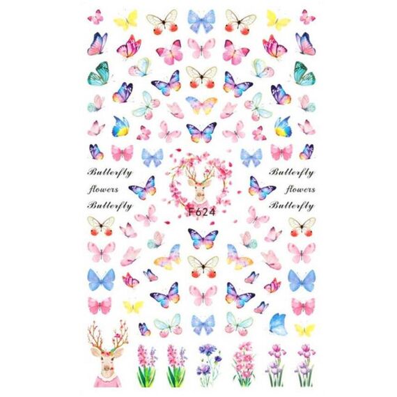 10pcs 3D Adesivo Farfalla Retro Colore Rosa Nail Art Sticker (F-624)