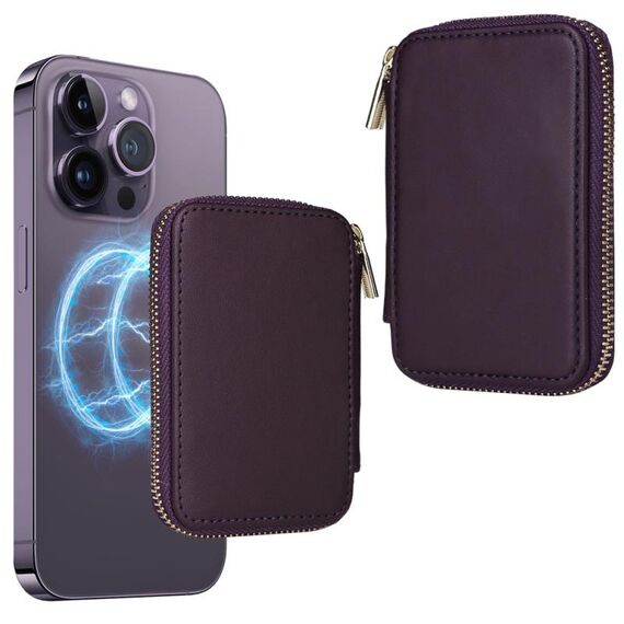 HS-005 MagSafe Borsa magnetica per carte con cerniera Adesivo posteriore per cellulare (viola scuro)