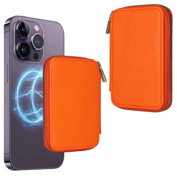 HS-005 MagSafe Borsa per carte con cerniera magnetica Adesivo posteriore per cellulare (arancione)
