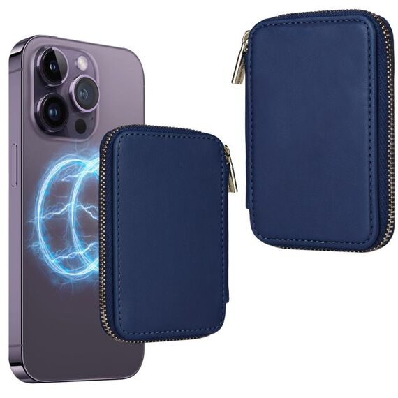 HS-005 MagSafe Borsa magnetica per carte con cerniera Adesivo posteriore per cellulare (blu)