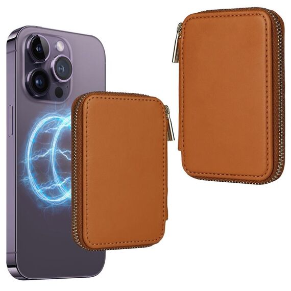 HS-005 MagSafe Borsa magnetica per carte con cerniera Adesivo posteriore per cellulare (marrone)