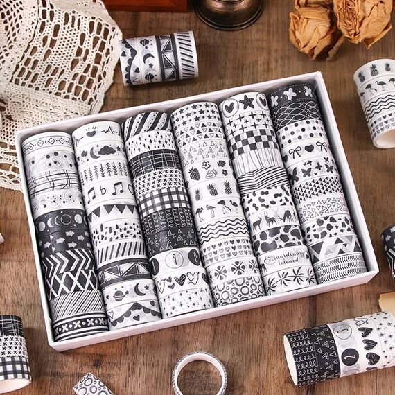 Set di 60 rotoli/set di nastri Washi da 1,5 cm x 2 m per forniture di scrapbooking, nastri artistici (password in bianco e nero)