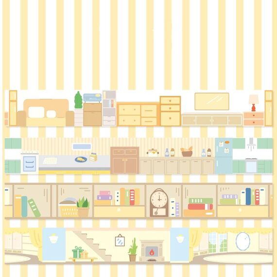 4 rotoli/scatola 2,5 cm x 2 m di nastro adesivo Washi Slow Life per scrapbooking e decorazioni di diari, stile: Vita domestica