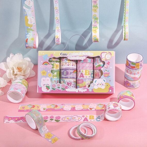 20 rotoli/scatola Art Animals Flowers Washi Tape Set adesivi per album fai da te, stile: animale carino