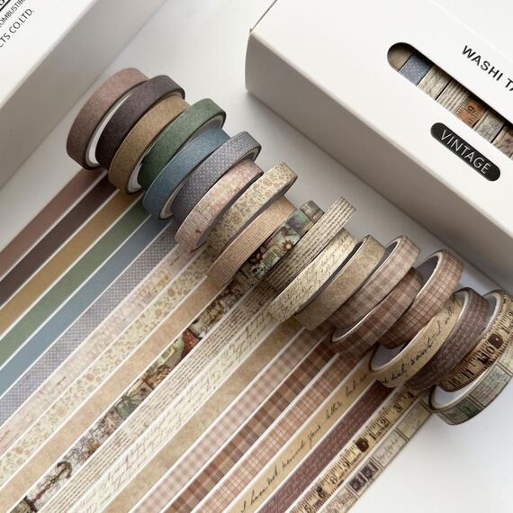 20 rotoli/scatola 0,7 cm x 3 m Set di nastri Washi sottili divisi Adesivi per album fai da te (Vintage)