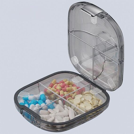 Mini organizer portatile multifunzionale per dispenser di pillole (nero trasparente)