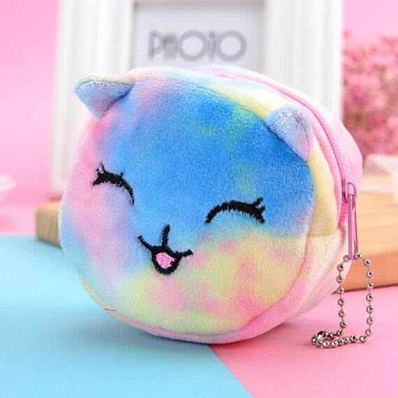 Mini borsa portatile colorata rotonda in peluche portamonete con rossetto e cavo dati, stile: coniglio