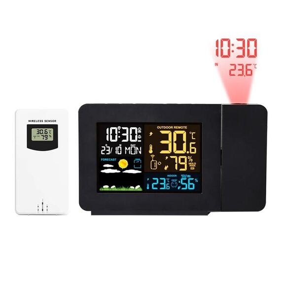 Schermo a colori per uso domestico, misuratore di temperatura e umidità, orologio con proiezione delle previsioni del tempo, modello: presa UK
