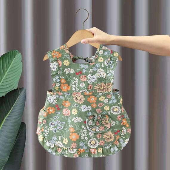 Bavaglini estivi senza maniche per bambini, vestiti reversibili per mangiare fiori, stile: fiore verde (taglia: 110)
