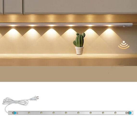 Barra luminosa a LED con sensore di movimento per armadio e spina CN da 220 V, specifiche: bianco caldo 50 cm