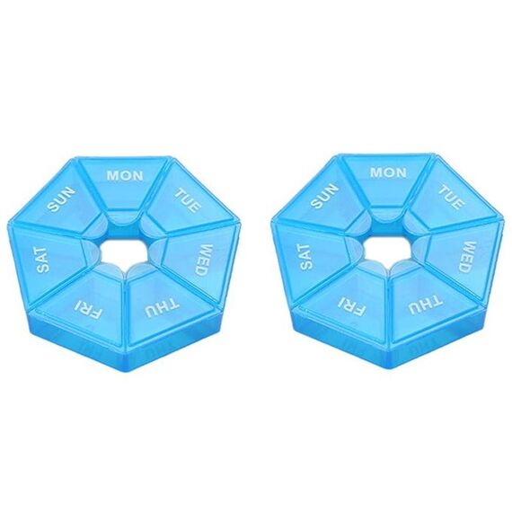 2 pezzi Scatola porta pillole settimanale portatile trasparente a prova di umidità con 7 griglie (blu)