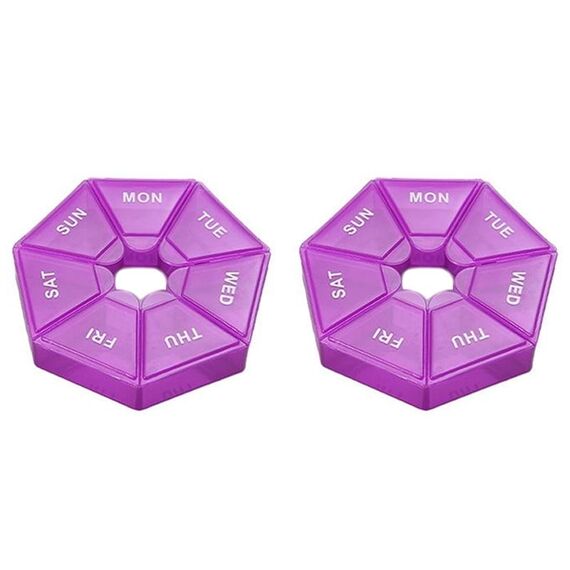 2 pezzi Portapillole settimanale portatile trasparente a prova di umidità con 7 griglie (viola)