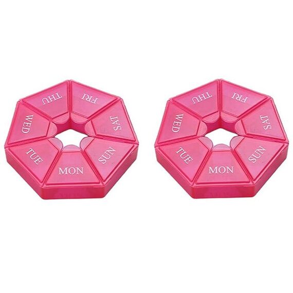 2 pezzi Portapillole settimanale portatile trasparente a prova di umidità con 7 griglie (rosa)