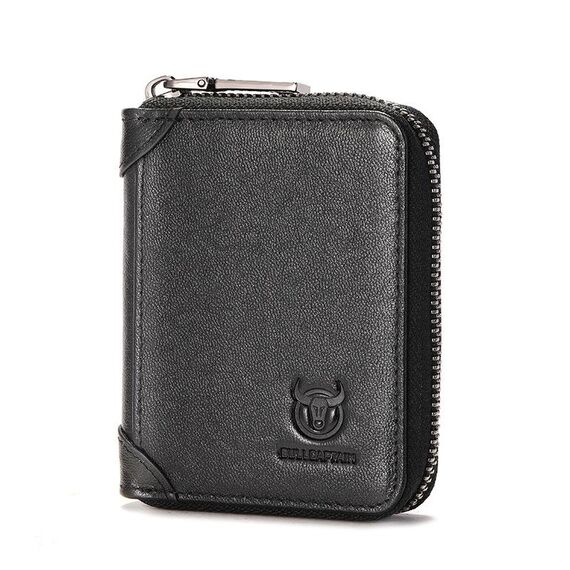 Portafoglio porta carte multi-slot in pelle bovina con cerniera e RFID antifurto BULL CAPTAIN (nero)