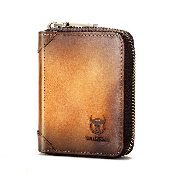 Portafoglio porta carte multi-slot in pelle bovina con cerniera e RFID antifurto BULL CAPTAIN (giallo)