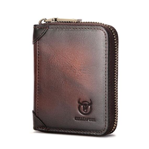 Portafoglio porta carte multi-slot in pelle bovina con cerniera e RFID antifurto BULL CAPTAIN (caffè)