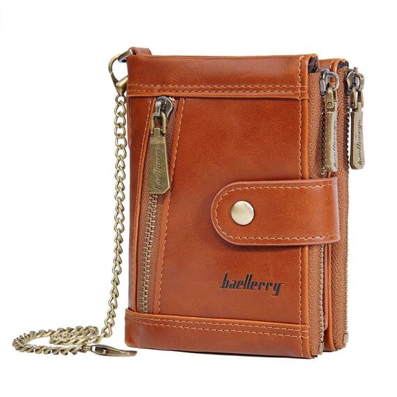 Baellerry D3261 Retro Multi-Slot per carte Portafoglio corto con doppia cerniera Portamonete (marrone scuro)