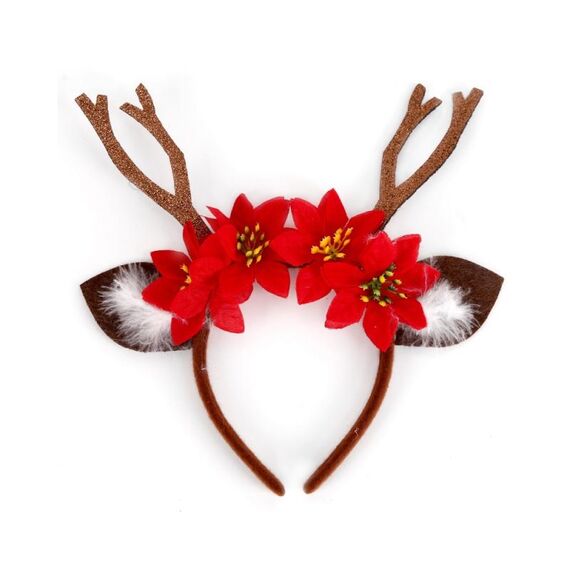 Cerchietto natalizio in 3D con decorazioni per feste di Natale, colore: corna di fiori marroni