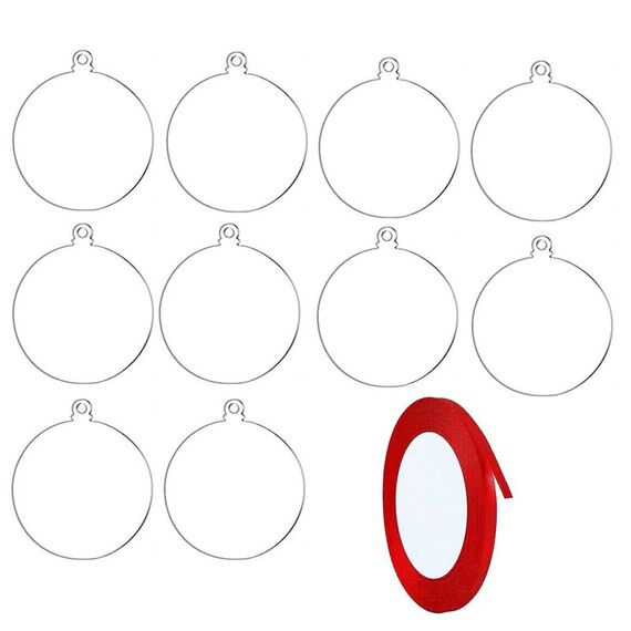 10 pezzi di decorazioni natalizie in acrilico trasparente fai da te, decorazioni per alberi di Natale vuote con corda, stile: rotondo