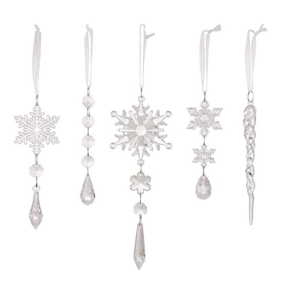 5 pezzi/set ciondolo in acrilico trasparente a forma di fiocco di neve, ornamenti in cristallo per albero di Natale, decorazione da appendere