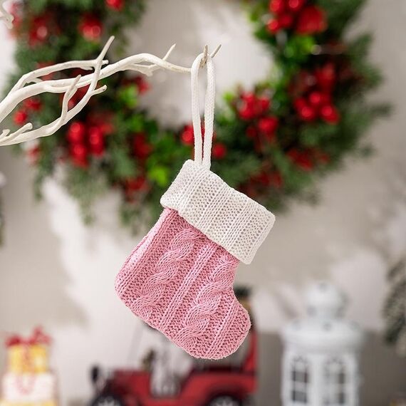 Mini calzini natalizi lavorati a maglia, decorazioni per le feste (rosa)