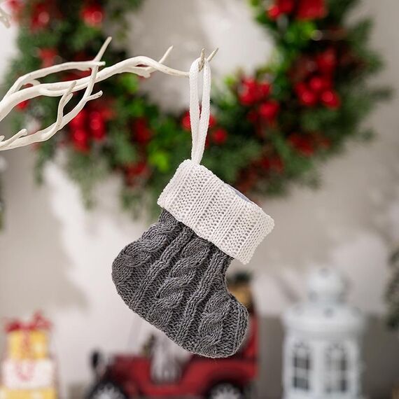 Mini calzini natalizi lavorati a maglia, decorazioni per le feste (grigio)