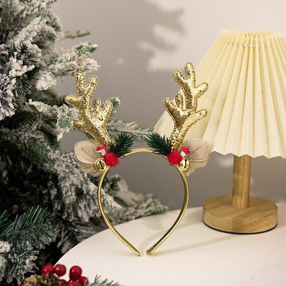 Copricapo con corna di cervo e campana, decorazione per feste di Natale (oro)