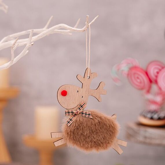 Decorazioni per feste a forma di alce in peluche in legno per albero di Natale (marrone)