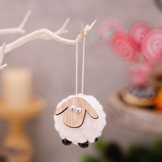 Albero di Natale in legno agnello ciondolo agnello decorazioni per le feste (bianco)