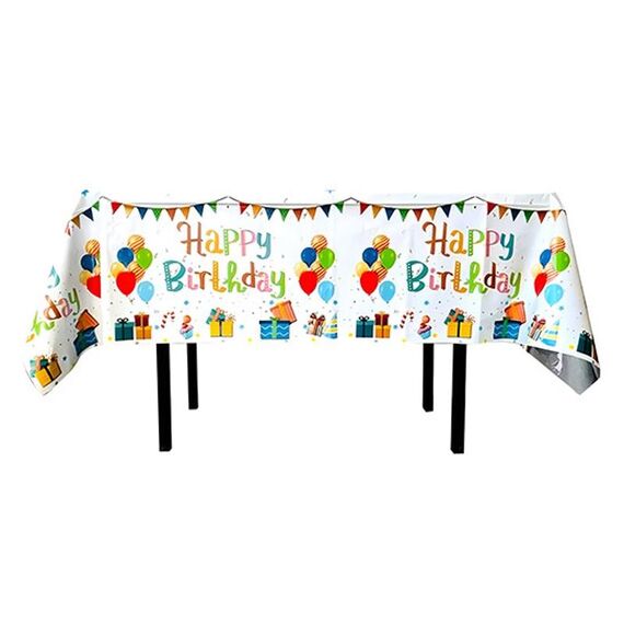 137x183cm Buon Compleanno Tovaglie in Pellicola di Alluminio PET Tovaglia Decorativa per Feste Impermeabile Usa e Getta, Stile: Palloncino Bianco Inglese