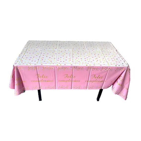 137x183cm Buon Compleanno Tovaglie in Pellicola di Alluminio PET Tovaglia Decorativa per Feste Impermeabile Usa e Getta, Stile: Stella Rosa Spagnola