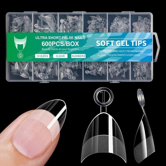 600 pezzi/scatola unghie finte ultra corte, punte di estensione trasparenti senza graffi, senza tracce, smerigliate, manicure da salone, stile: forma 05