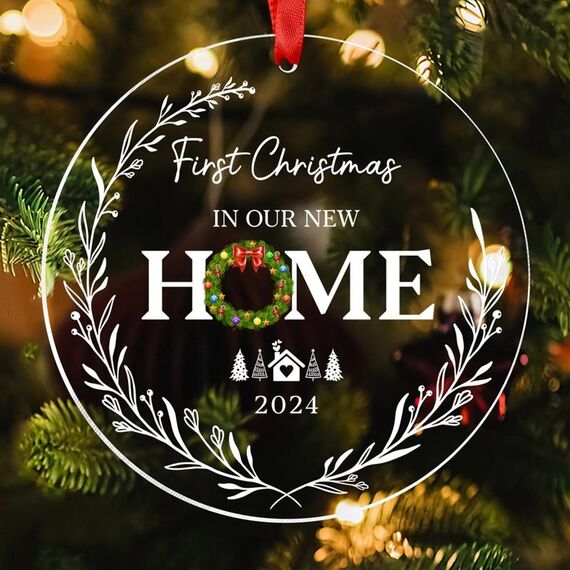 Decorazione natalizia in acrilico trasparente, ciondolo di benedizione, ornamento per albero di Natale, stile: HOME