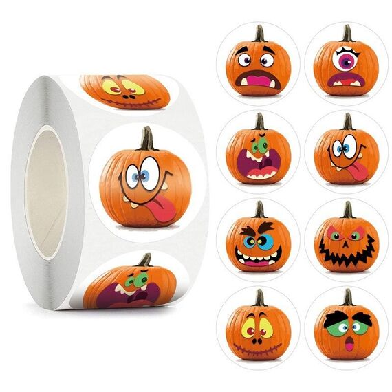 500 pezzi/rotolo 25 mm Halloween Party Favors Etichette adesive fai da te Etichette decorative Adesivi con sigillo di zucca con sorriso carino