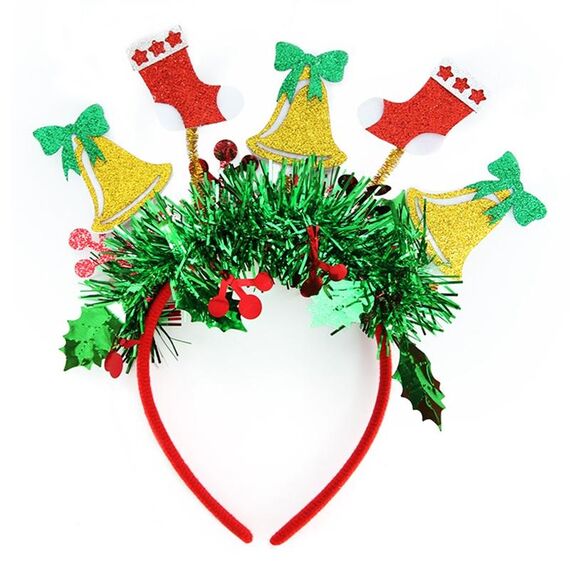 Vestito per festa di Natale Copricapo per capodanno Decorazione natalizia Fascia per capelli a strisce colorate, Stile: Calza di Natale con campane